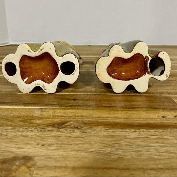 Angel Figurines Ceramic Pottery Christmas Gold Green Tones Poinsettias Candle - Picture 7 of 8